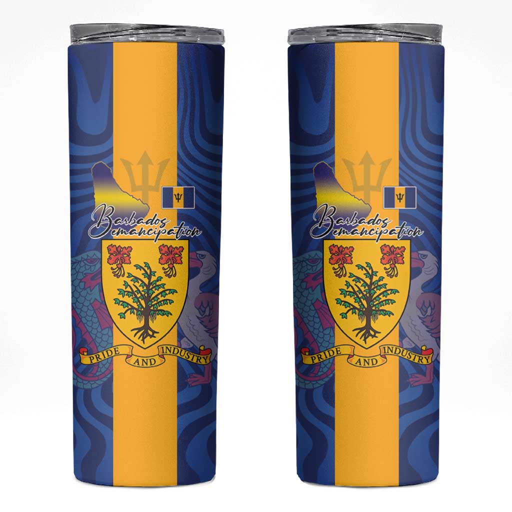 Barbados Emancipation Day Skinny Tumbler Coat of Arms and Map National Flag Style - Wonder Print Shop