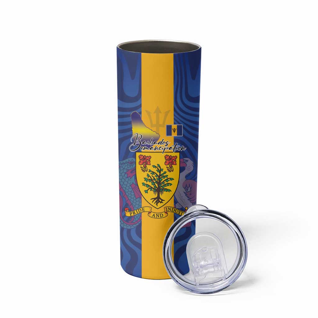 Barbados Emancipation Day Skinny Tumbler Coat of Arms and Map National Flag Style - Wonder Print Shop