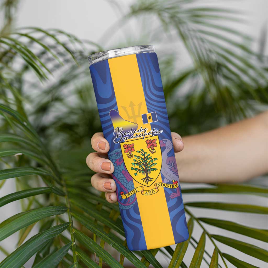 Barbados Emancipation Day Skinny Tumbler Coat of Arms and Map National Flag Style - Wonder Print Shop