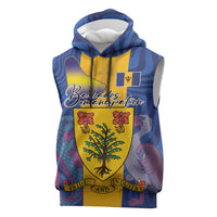 Personalised Barbados Emancipation Day Sleeveless Hoodie Coat of Arms and Map National Flag Style - Wonder Print Shop