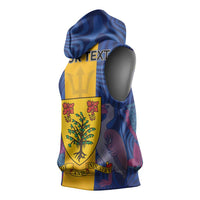 Personalised Barbados Emancipation Day Sleeveless Hoodie Coat of Arms and Map National Flag Style - Wonder Print Shop