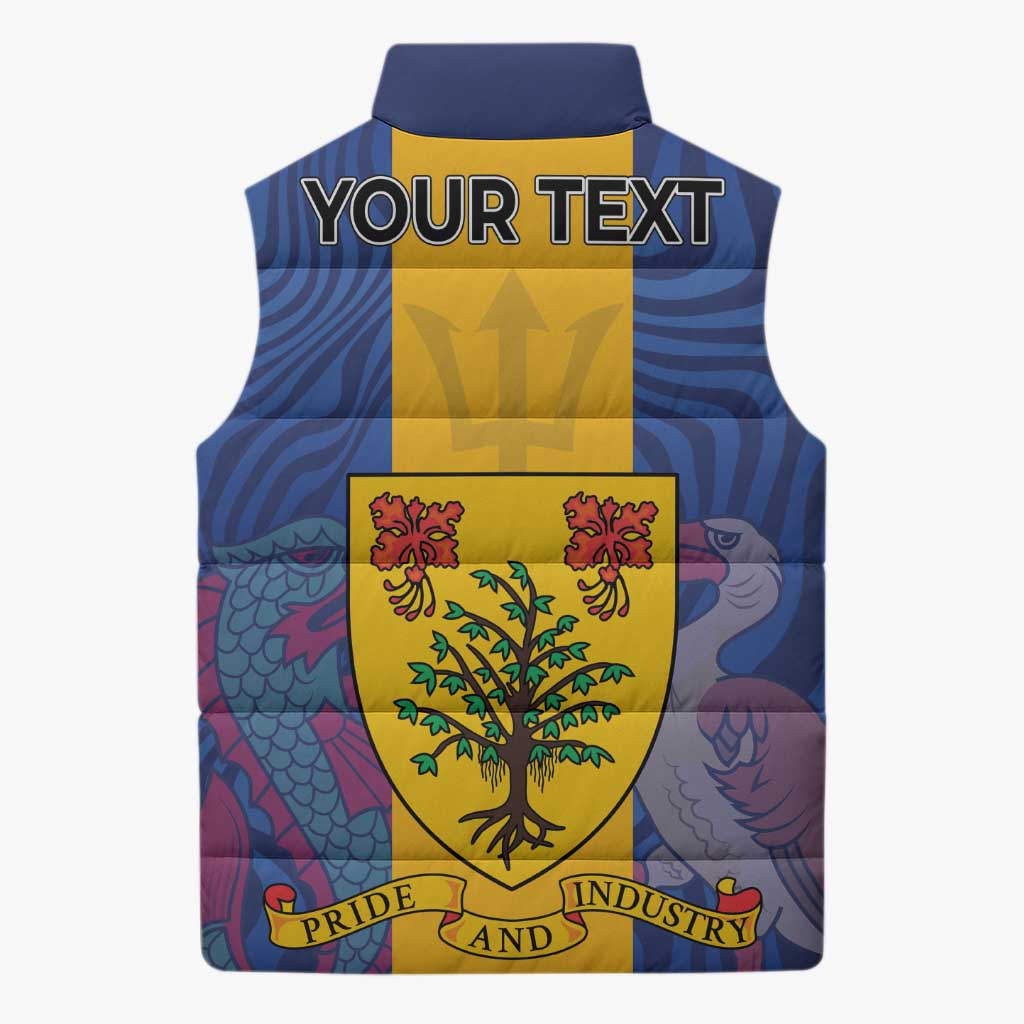 Personalised Barbados Emancipation Day Sleeveless Puffer Jacket Coat of Arms and Map National Flag Style - Wonder Print Shop