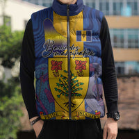 Personalised Barbados Emancipation Day Sleeveless Puffer Jacket Coat of Arms and Map National Flag Style - Wonder Print Shop