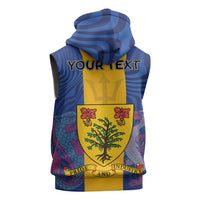 Personalised Barbados Emancipation Day Sleeveless Zip Hoodie Coat of Arms and Map National Flag Style - Wonder Print Shop