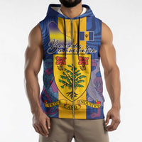 Personalised Barbados Emancipation Day Sleeveless Zip Hoodie Coat of Arms and Map National Flag Style - Wonder Print Shop