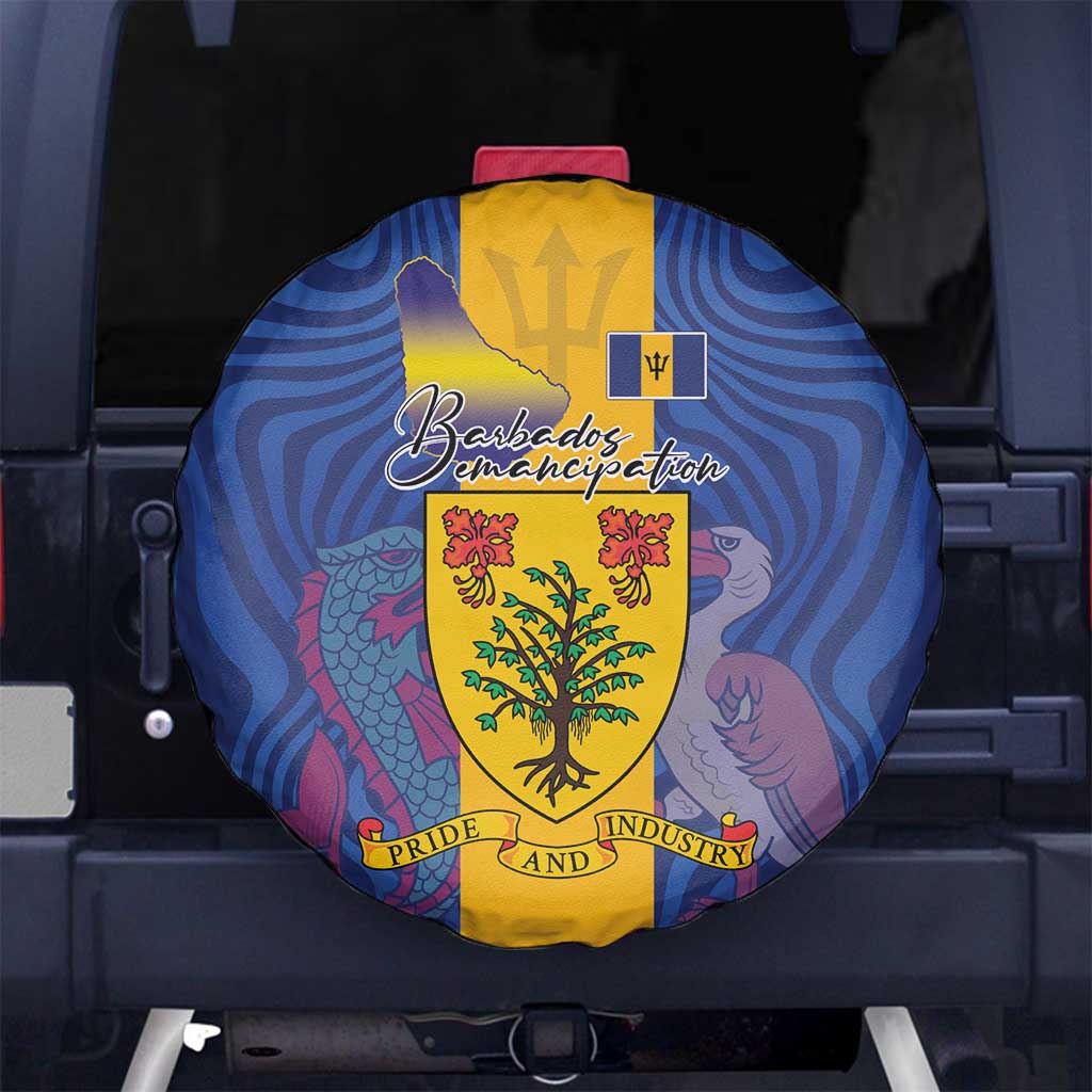 Barbados Emancipation Day Spare Tire Cover Coat of Arms and Map National Flag Style - Wonder Print Shop