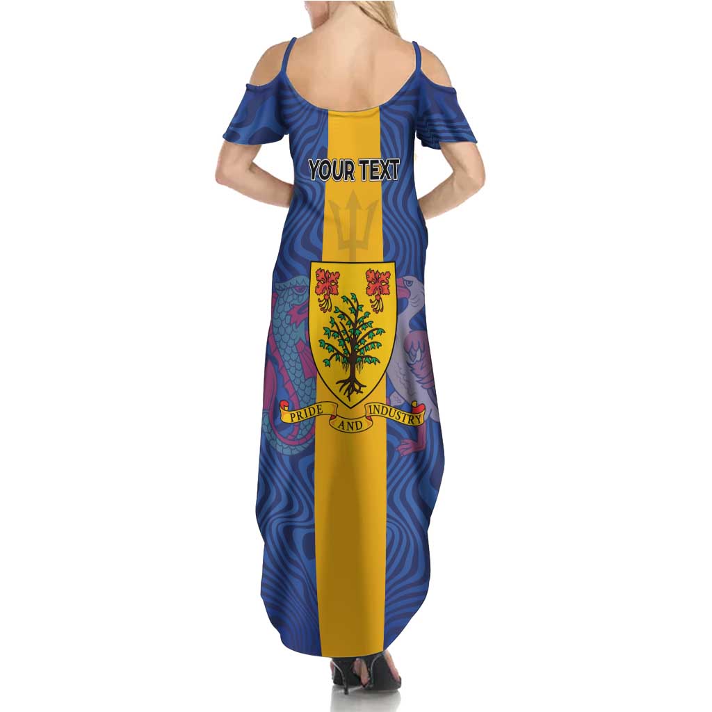 Personalised Barbados Emancipation Day Summer Maxi Dress Coat of Arms and Map National Flag Style - Wonder Print Shop