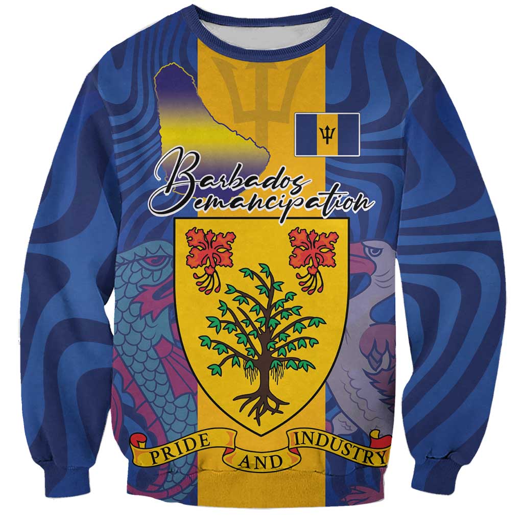 Personalised Barbados Emancipation Day Sweatshirt Coat of Arms and Map National Flag Style - Wonder Print Shop