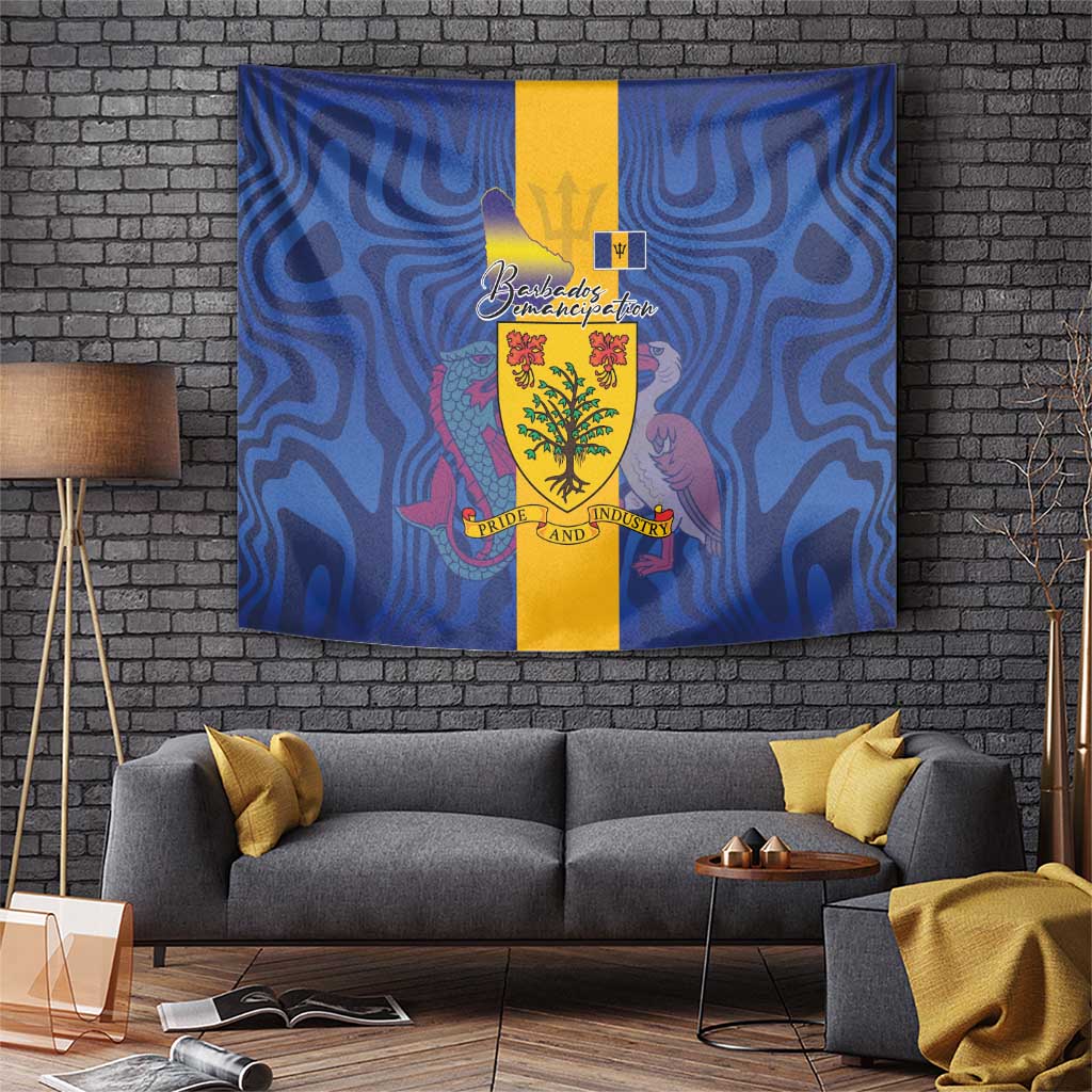 Barbados Emancipation Day Tapestry Coat of Arms and Map National Flag Style - Wonder Print Shop