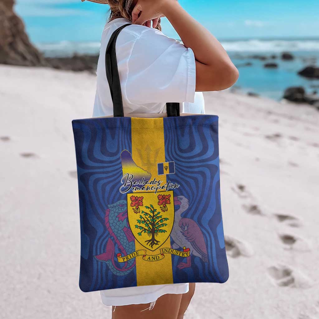Barbados Emancipation Day Tote Bag Coat of Arms and Map National Flag Style - Wonder Print Shop