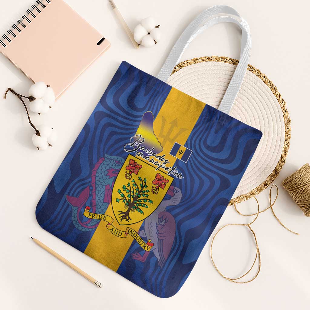 Barbados Emancipation Day Tote Bag Coat of Arms and Map National Flag Style - Wonder Print Shop