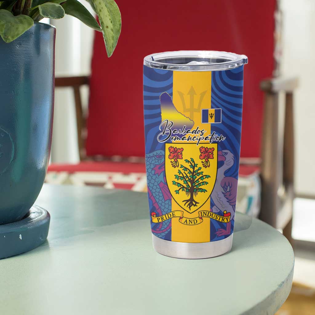 Barbados Emancipation Day Tumbler Cup Coat of Arms and Map National Flag Style - Wonder Print Shop