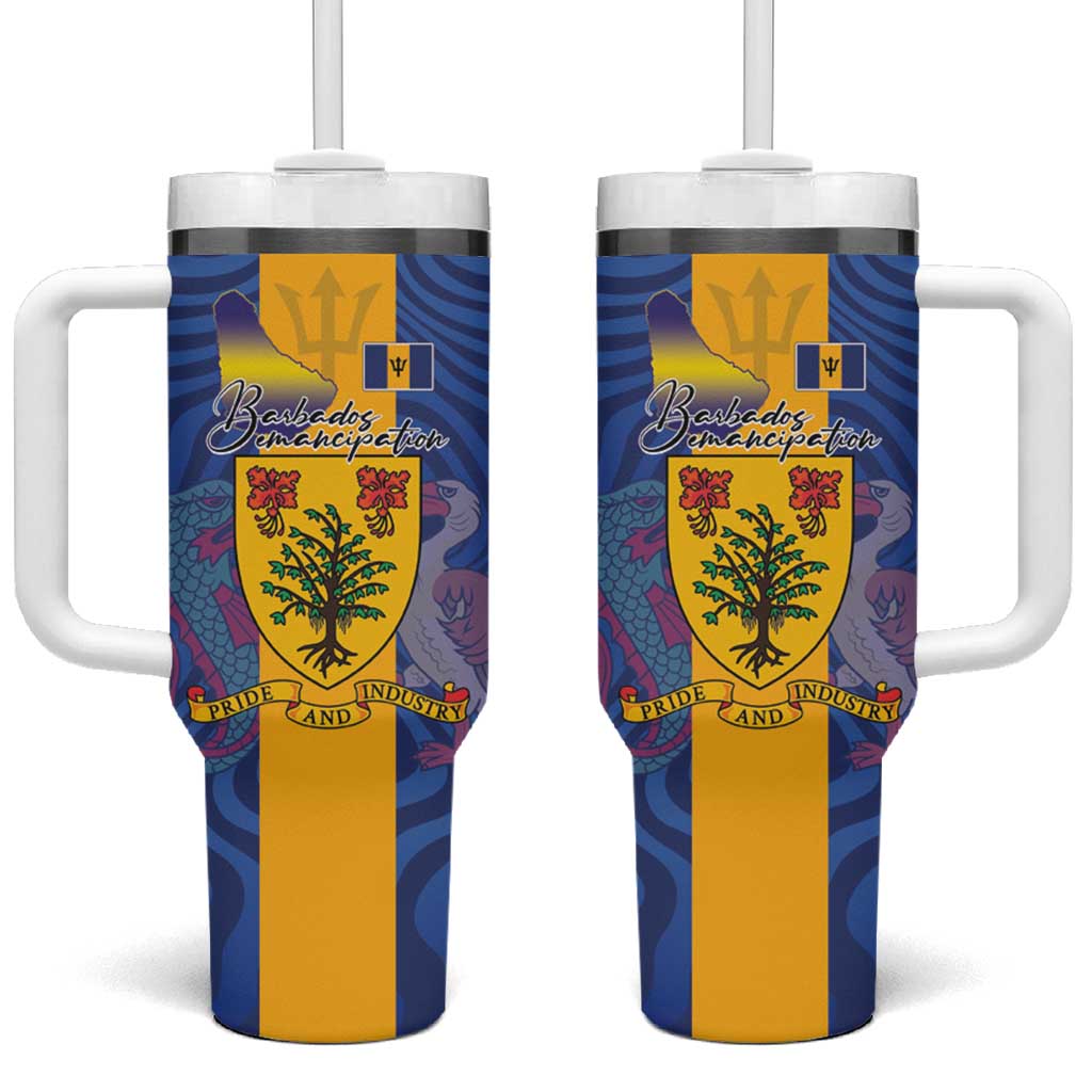 Barbados Emancipation Day Tumbler With Handle Coat of Arms and Map National Flag Style - Wonder Print Shop