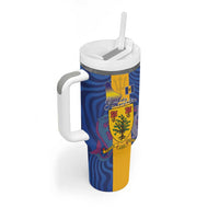 Barbados Emancipation Day Tumbler With Handle Coat of Arms and Map National Flag Style - Wonder Print Shop