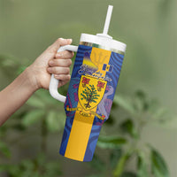 Barbados Emancipation Day Tumbler With Handle Coat of Arms and Map National Flag Style - Wonder Print Shop