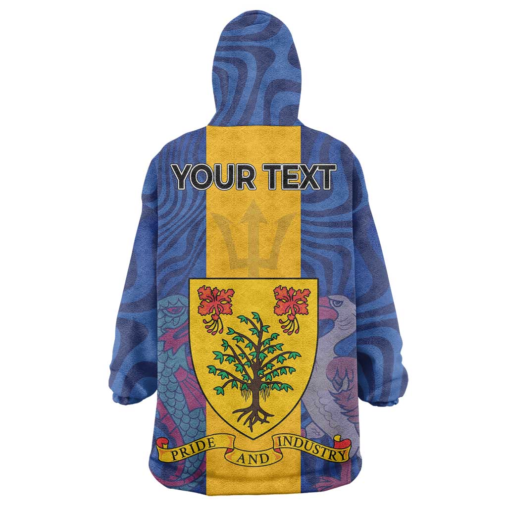 Personalised Barbados Emancipation Day Wearable Blanket Hoodie Coat of Arms and Map National Flag Style - Wonder Print Shop