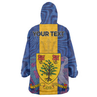 Personalised Barbados Emancipation Day Wearable Blanket Hoodie Coat of Arms and Map National Flag Style - Wonder Print Shop