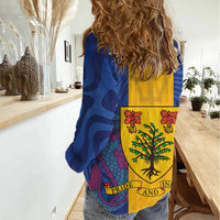 Personalised Barbados Emancipation Day Women Casual Shirt Coat of Arms and Map National Flag Style - Wonder Print Shop