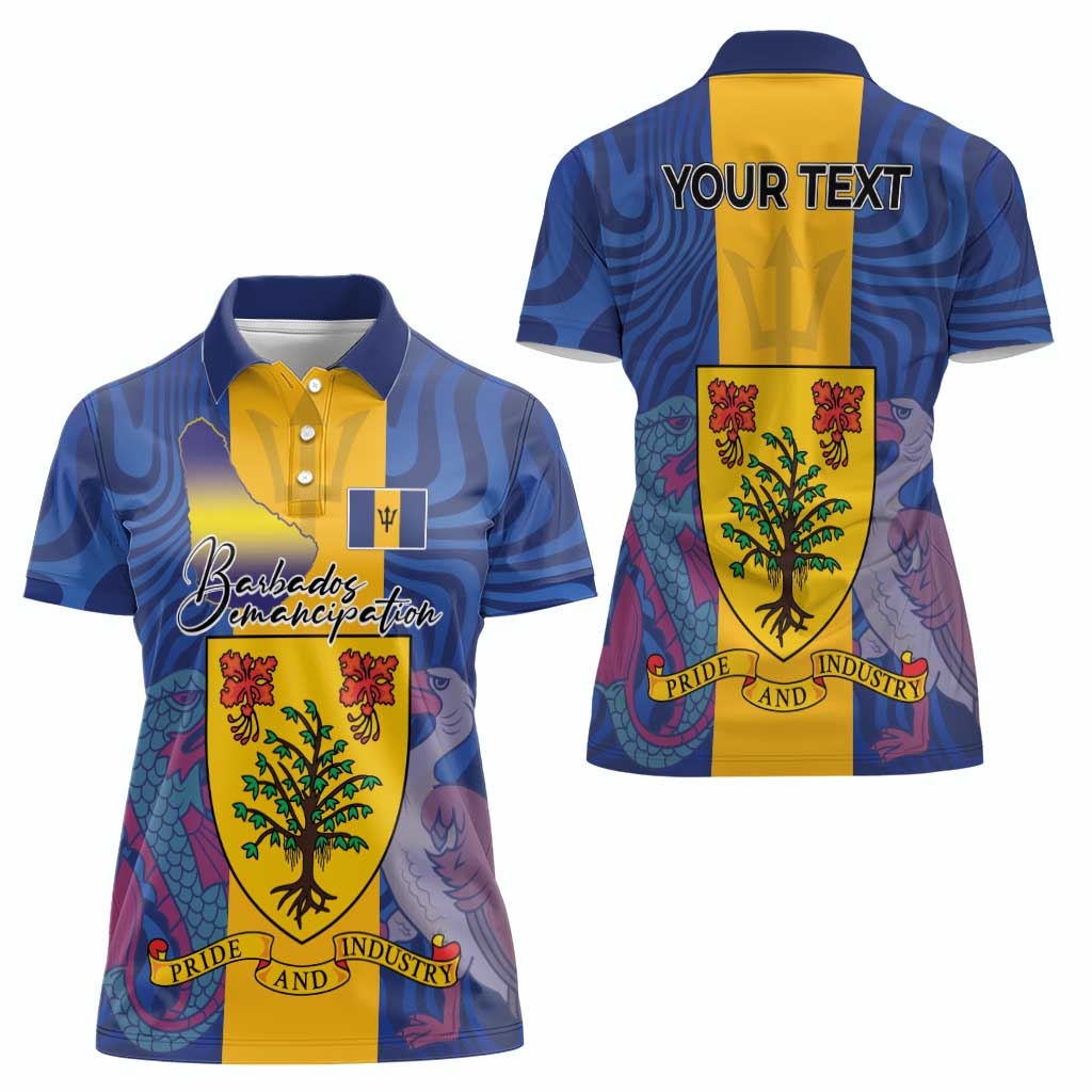Personalised Barbados Emancipation Day Women Polo Shirt Coat of Arms and Map National Flag Style - Wonder Print Shop
