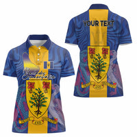 Personalised Barbados Emancipation Day Women Polo Shirt Coat of Arms and Map National Flag Style - Wonder Print Shop