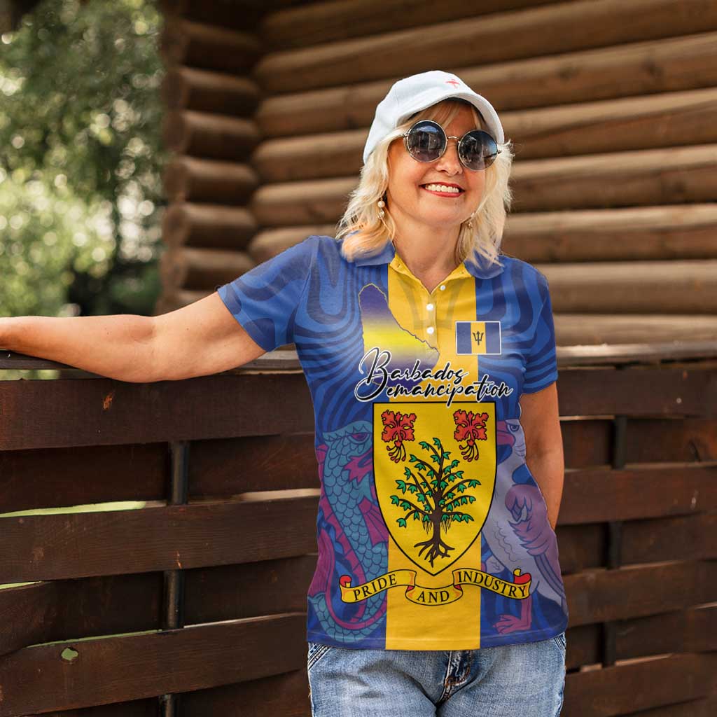 Personalised Barbados Emancipation Day Women Polo Shirt Coat of Arms and Map National Flag Style - Wonder Print Shop