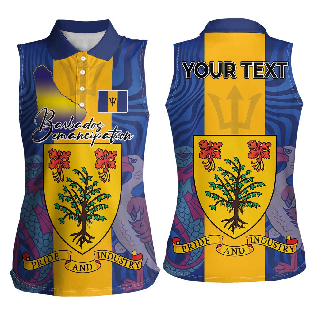 Personalised Barbados Emancipation Day Women Sleeveless Polo Shirt Coat of Arms and Map National Flag Style - Wonder Print Shop