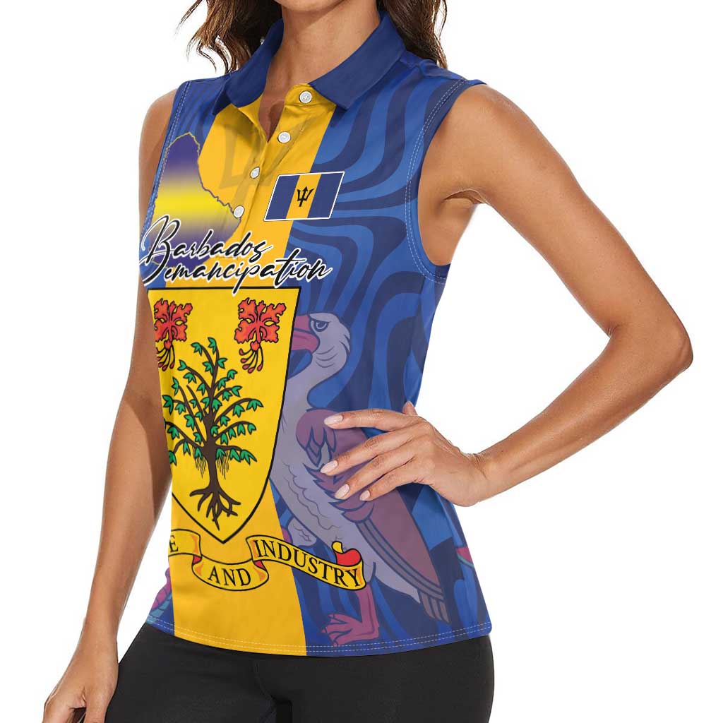 Personalised Barbados Emancipation Day Women Sleeveless Polo Shirt Coat of Arms and Map National Flag Style - Wonder Print Shop