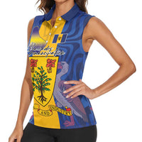 Personalised Barbados Emancipation Day Women Sleeveless Polo Shirt Coat of Arms and Map National Flag Style - Wonder Print Shop