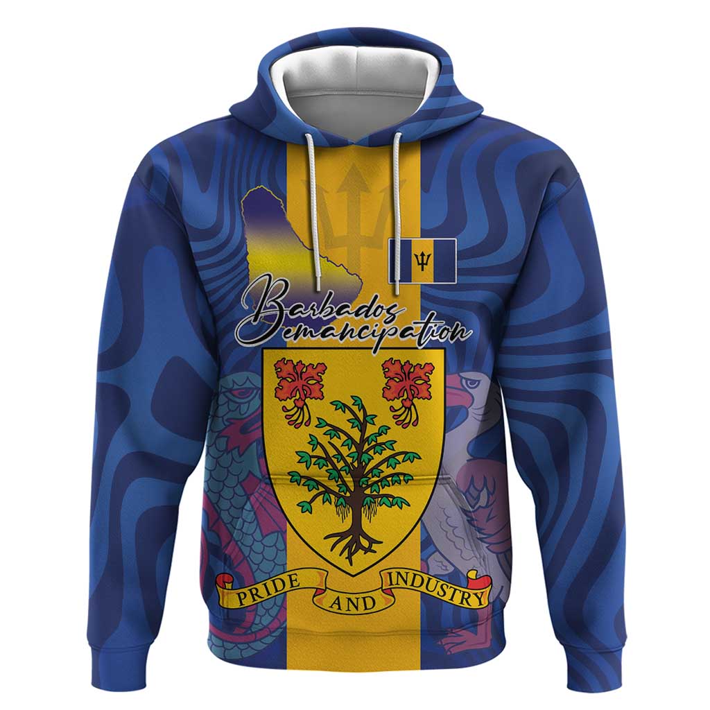 Personalised Barbados Emancipation Day Zip Hoodie Coat of Arms and Map National Flag Style - Wonder Print Shop