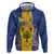 Personalised Barbados Emancipation Day Zip Hoodie Coat of Arms and Map National Flag Style - Wonder Print Shop