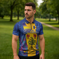 Personalised Barbados Emancipation Day Zipper Polo Shirt Coat of Arms and Map National Flag Style - Wonder Print Shop