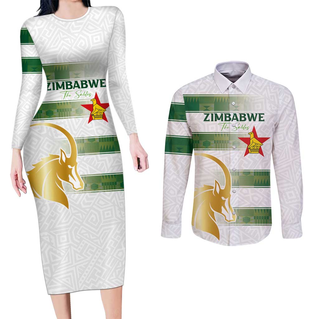 Custom Zimbabwe Rugby The Champions 2025 Couples Matching Long Sleeve Bodycon Dress and Long Sleeve Button Shirt The Gold Sables Version - Wonder Print Shop