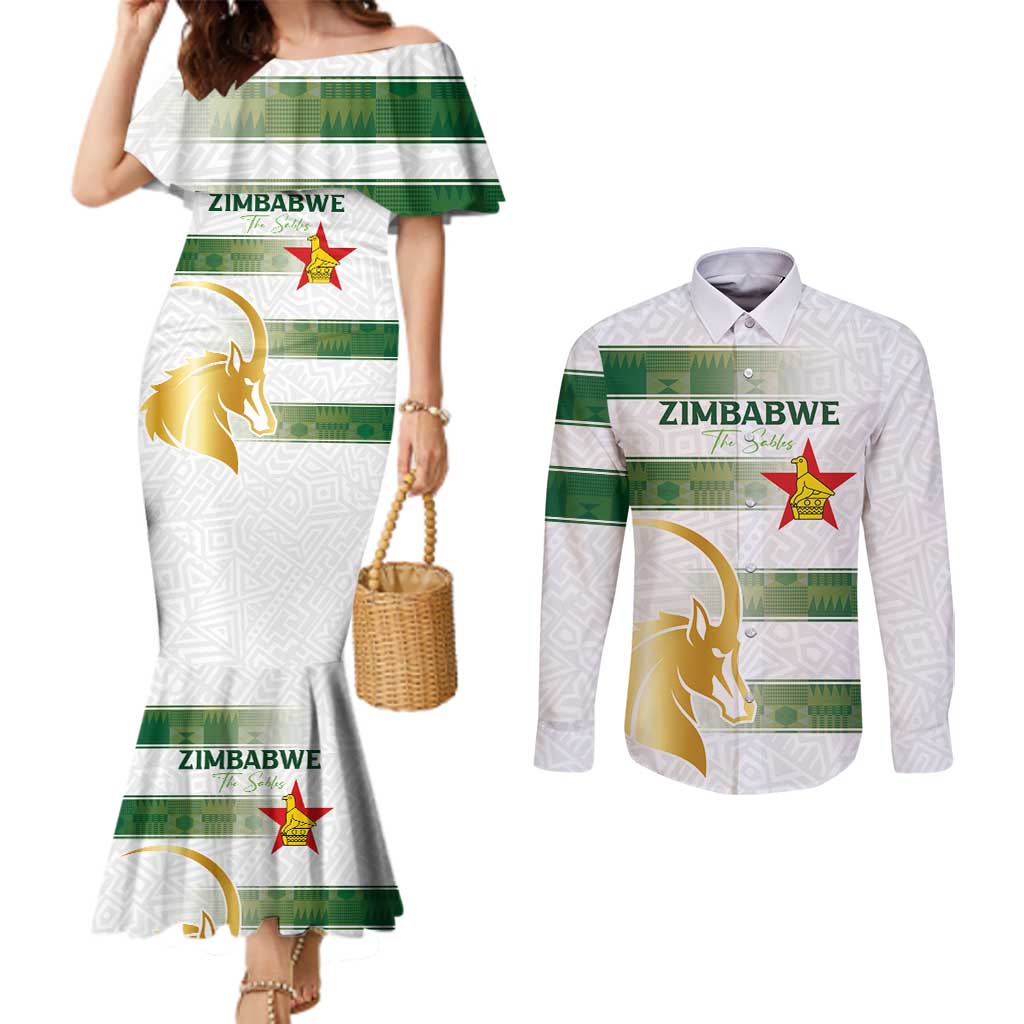 Custom Zimbabwe Rugby The Champions 2025 Couples Matching Mermaid Dress and Long Sleeve Button Shirt The Gold Sables Version - Wonder Print Shop