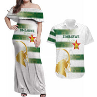 Custom Zimbabwe Rugby The Champions 2025 Couples Matching Off Shoulder Maxi Dress and Hawaiian Shirt The Gold Sables Version - Wonder Print Shop