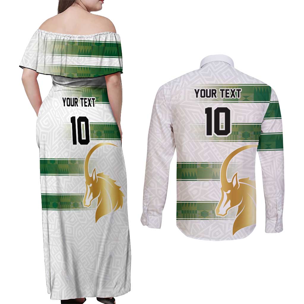 Custom Zimbabwe Rugby The Champions 2025 Couples Matching Off Shoulder Maxi Dress and Long Sleeve Button Shirt The Gold Sables Version - Wonder Print Shop