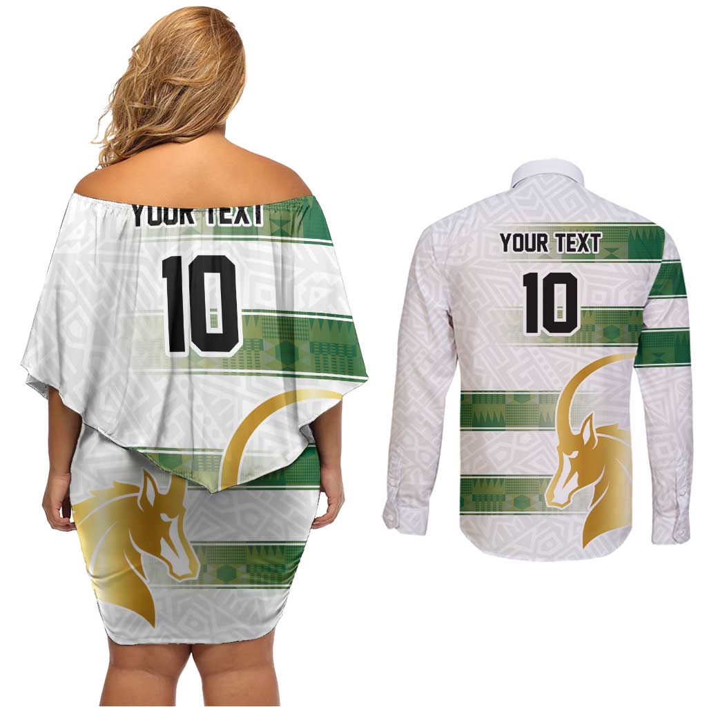 Custom Zimbabwe Rugby The Champions 2025 Couples Matching Off Shoulder Short Dress and Long Sleeve Button Shirt The Gold Sables Version - Wonder Print Shop