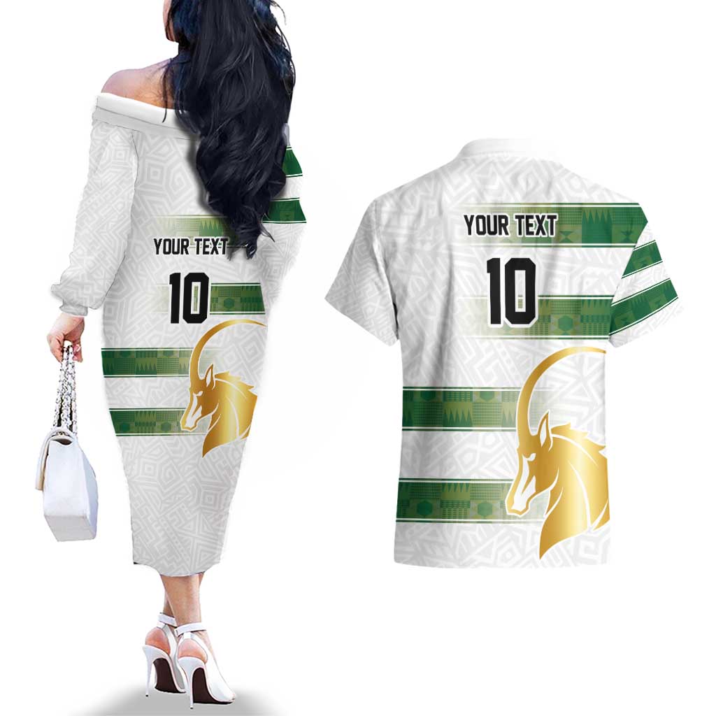 Custom Zimbabwe Rugby The Champions 2025 Couples Matching Off The Shoulder Long Sleeve Dress and Hawaiian Shirt The Gold Sables Version - Wonder Print Shop