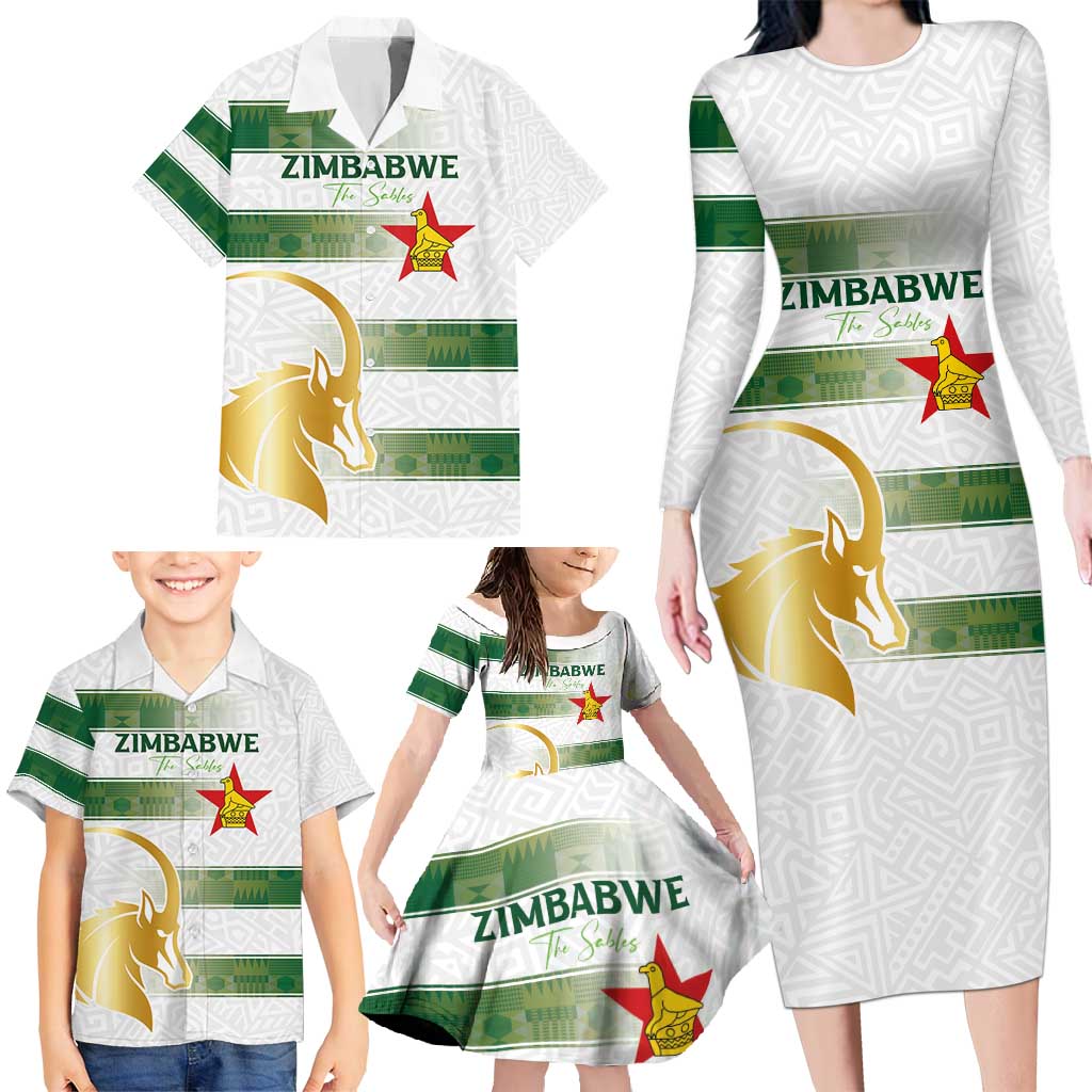 Custom Zimbabwe Rugby The Champions 2025 Family Matching Long Sleeve Bodycon Dress and Hawaiian Shirt The Gold Sables Version - Wonder Print Shop
