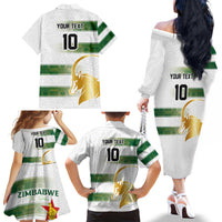Custom Zimbabwe Rugby The Champions 2025 Family Matching Off The Shoulder Long Sleeve Dress and Hawaiian Shirt The Gold Sables Version - Wonder Print Shop