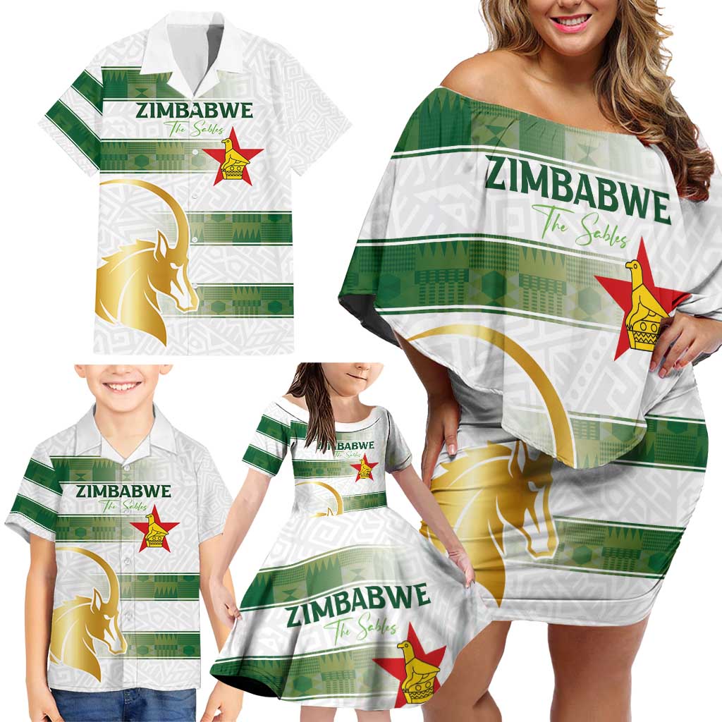 Custom Zimbabwe Rugby The Champions 2025 Family Matching Off Shoulder Short Dress and Hawaiian Shirt The Gold Sables Version - Wonder Print Shop