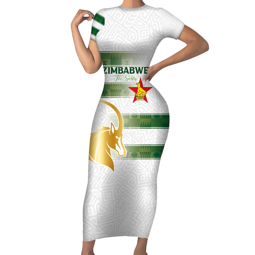 Custom Zimbabwe Rugby The Champions 2025 Short Sleeve Bodycon Dress The Gold Sables Version - Wonder Print Shop