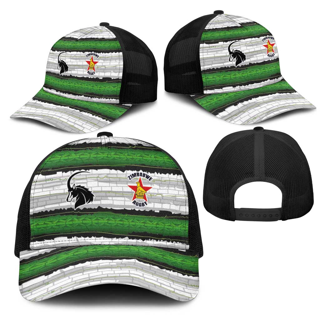Zimbabwe Rugby Baseball Net Cap Geometric Chevron Wall Motif Stripes Style
