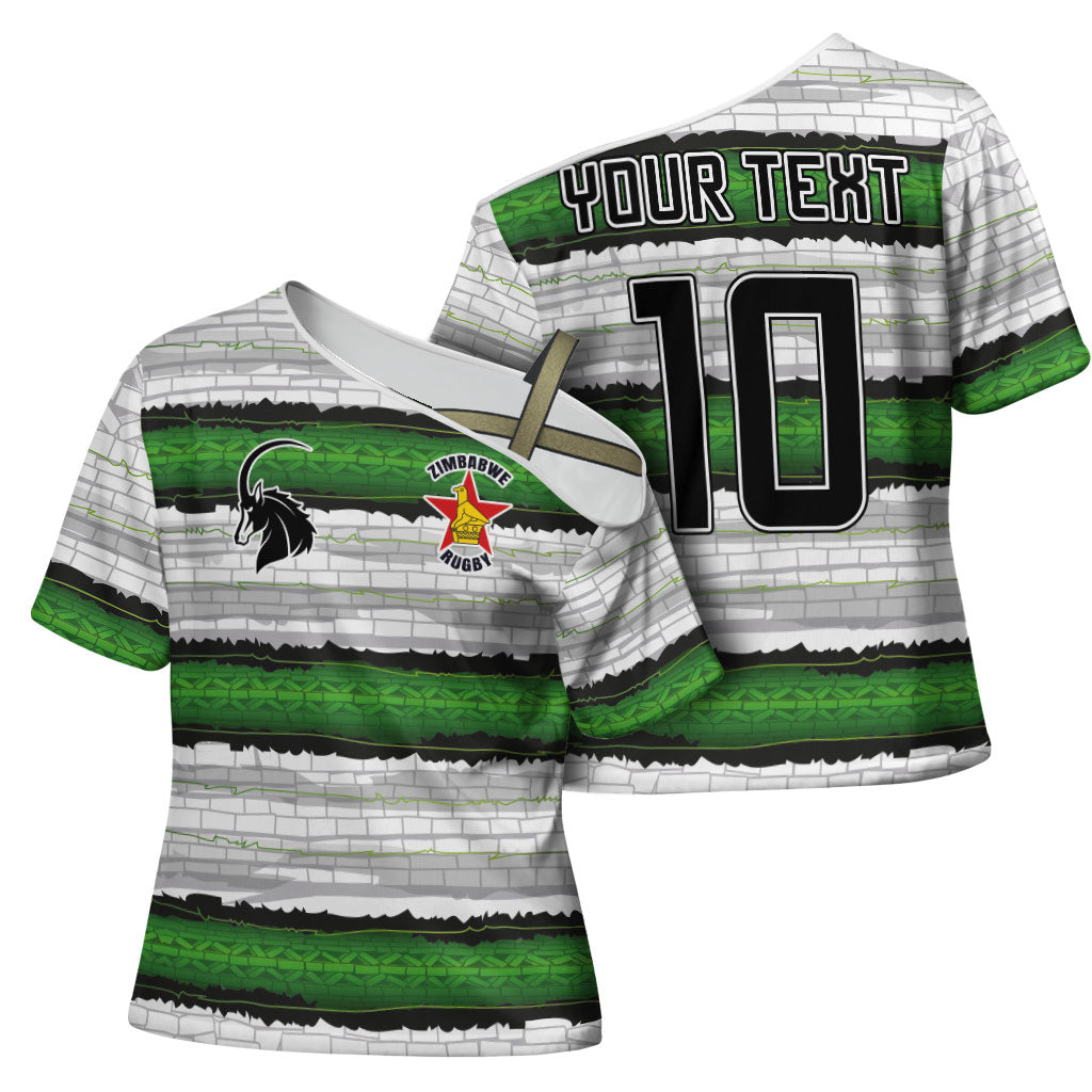 Custom Zimbabwe Rugby Cross Shoulder Shirt Geometric Chevron Wall Motif Stripes Style