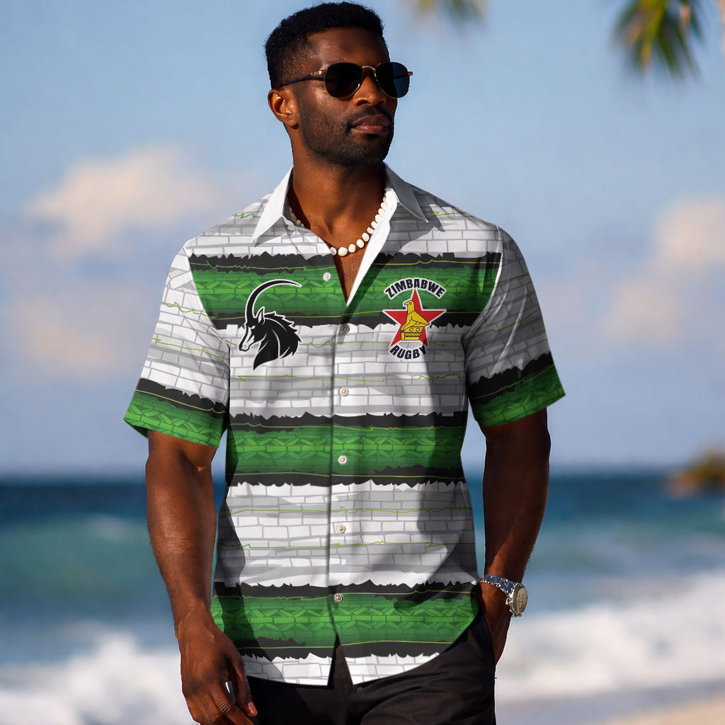 Custom Zimbabwe Rugby Hawaiian Shirt Geometric Chevron Wall Motif Stripes Style