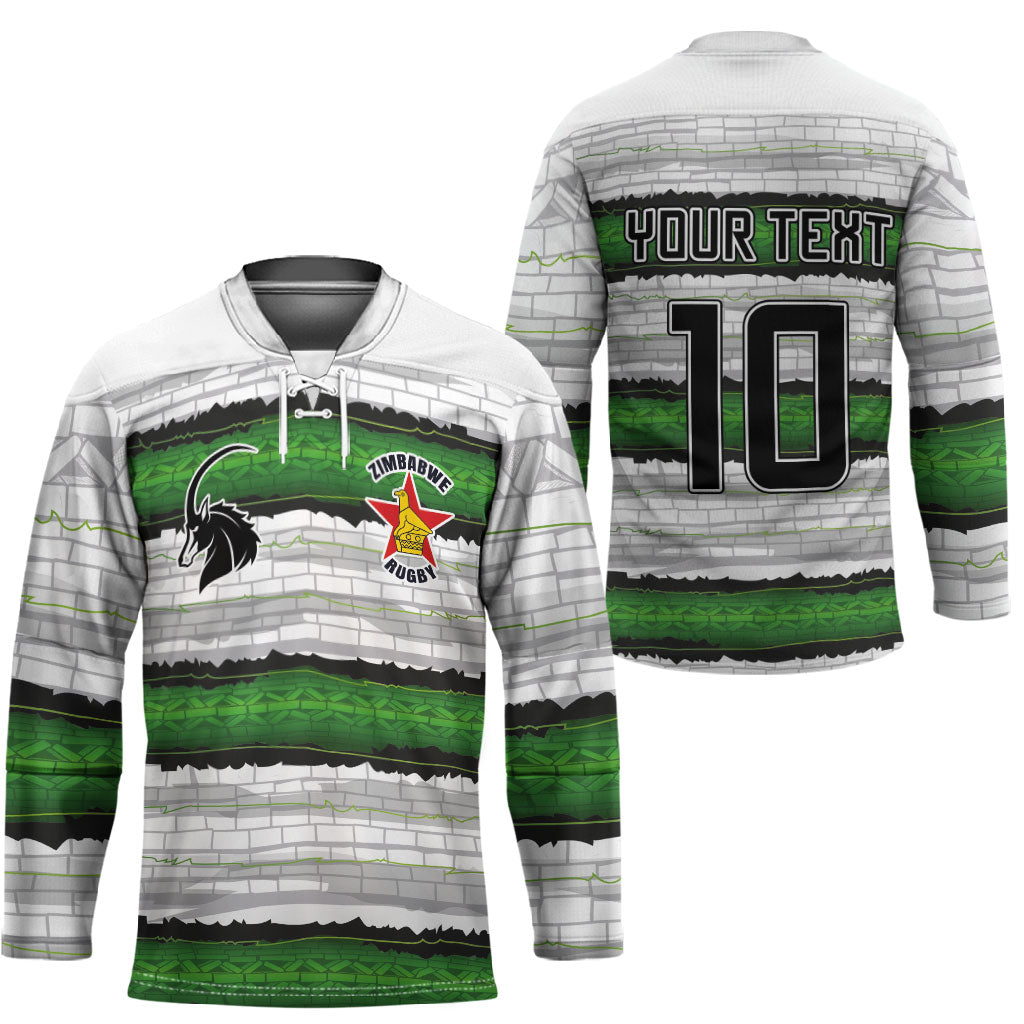 Custom Zimbabwe Rugby Hockey Jersey Geometric Chevron Wall Motif Stripes Style