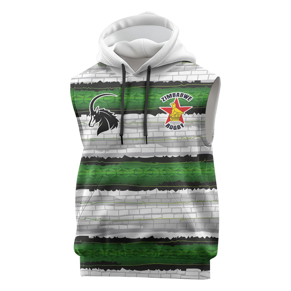 Custom Zimbabwe Rugby Sleeveless Hoodie Geometric Chevron Wall Motif Stripes Style