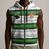 Custom Zimbabwe Rugby Sleeveless Zip Hoodie Geometric Chevron Wall Motif Stripes Style