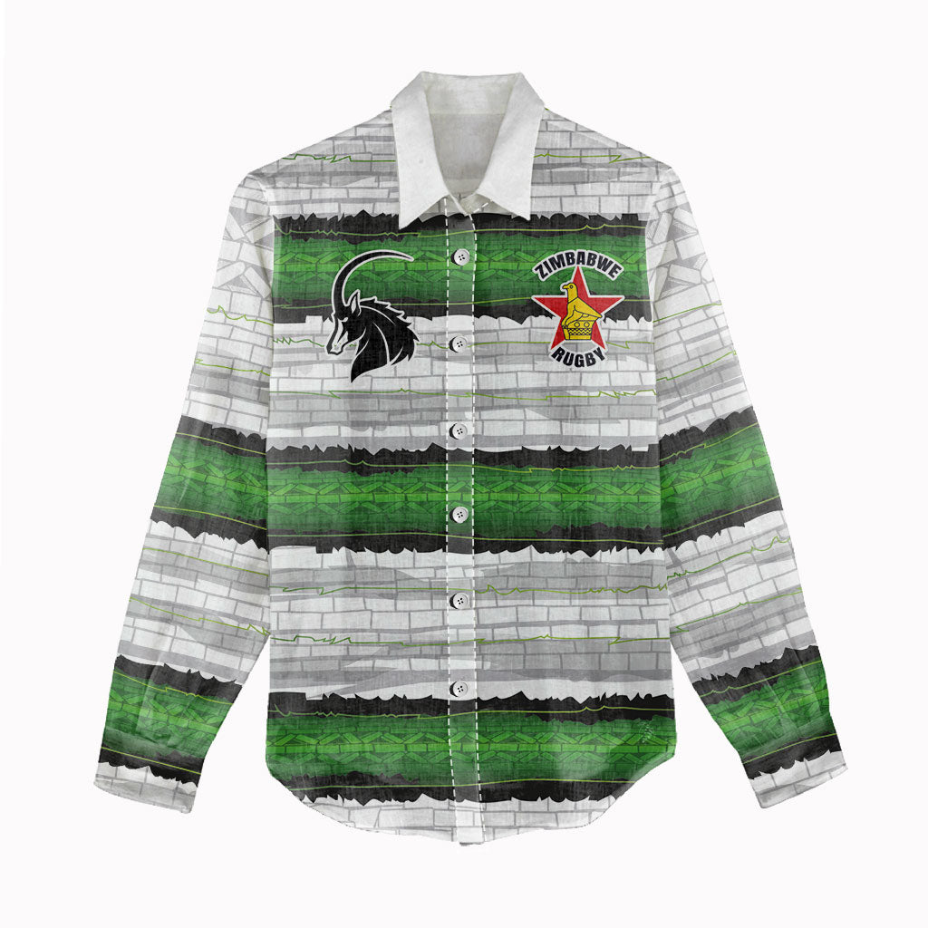 Custom Zimbabwe Rugby Women Casual Shirt Geometric Chevron Wall Motif Stripes Style