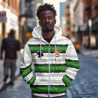 Custom Zimbabwe Rugby Zip Hoodie Geometric Chevron Wall Motif Stripes Style