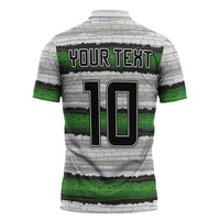 Custom Zimbabwe Rugby Zipper Polo Shirt Geometric Chevron Wall Motif Stripes Style